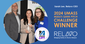 Relavo CEO Sarah Lee accepting UMassM2D2's $200K pitch award for 1st place